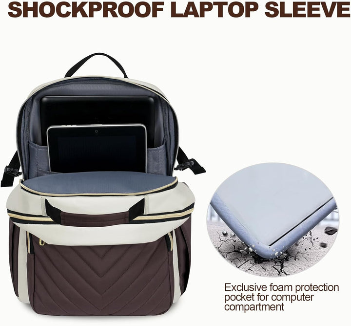 VANKEAN Mochila para laptop para mujer, Beige-café, 17,3 pulg., Moc...