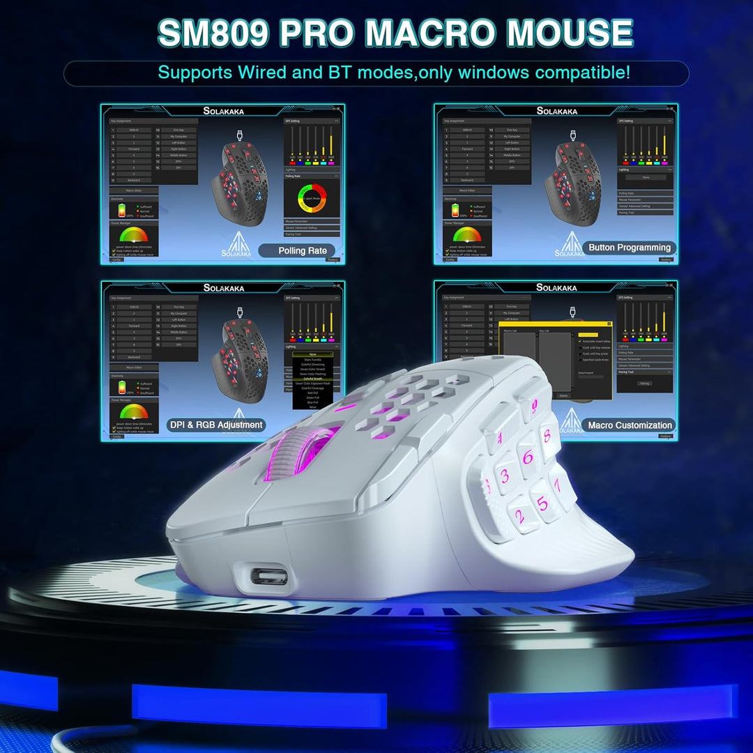 SOLAKAKA SM809 Pro - Mouse para juegos con 9 botones laterales, mou...