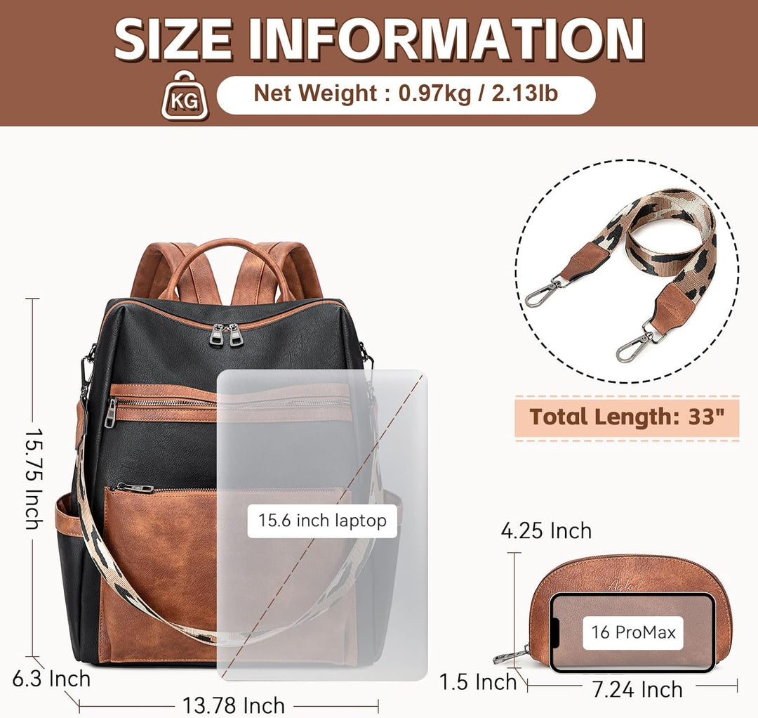 AGLOD Mochila de cuero vegano para computadora portátil para mujer,...
