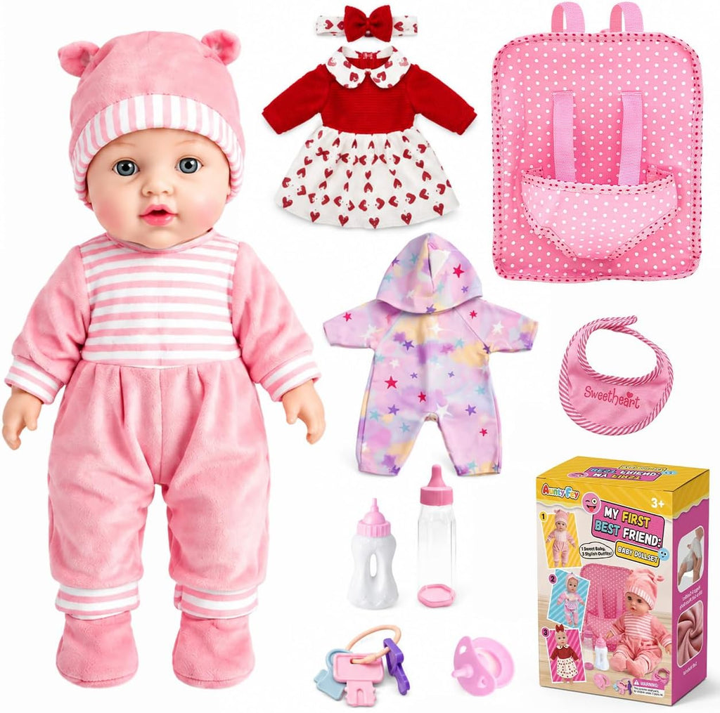 AuntyFey Juego de muñecas de bebé de 12 pulgadas, moisés para muñeca con