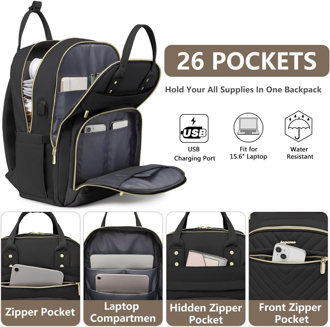 bagswan Mochila para laptop para mujer, 21-negro, 18 pulg., Mochila...