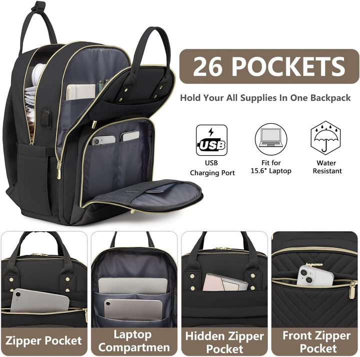 bagswan Mochila para laptop para mujer, 21-negro, 17,3 pulg., Mochi...