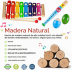 Instrumentos musicales para niños, instrumentos de percusión de madera, pandereta, juguetes de xilófono, educación preescolar, juguete musical de aprendizaje temprano para niños y niñas de 2