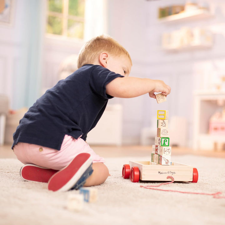 Melissa & Doug Carro de Bloques de Madera Clásico ABC, Juguete Educativo con 30 Bloques de Madera Maciza de 1 Pulgada, Multicolor