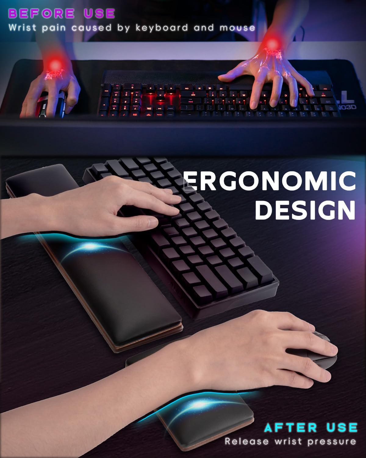 Juego de reposamuñecas para teclado y mouse RGB para teclados compactos del 60% al 75%