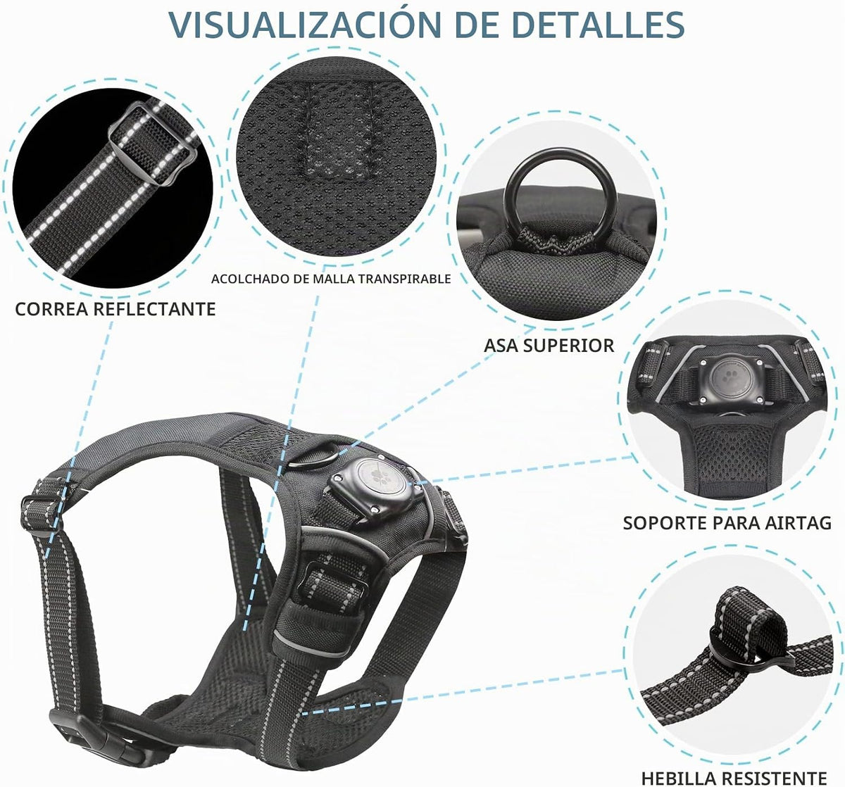 Arnés para perro con soporte AirTag 100% impermeable, chaleco para perro