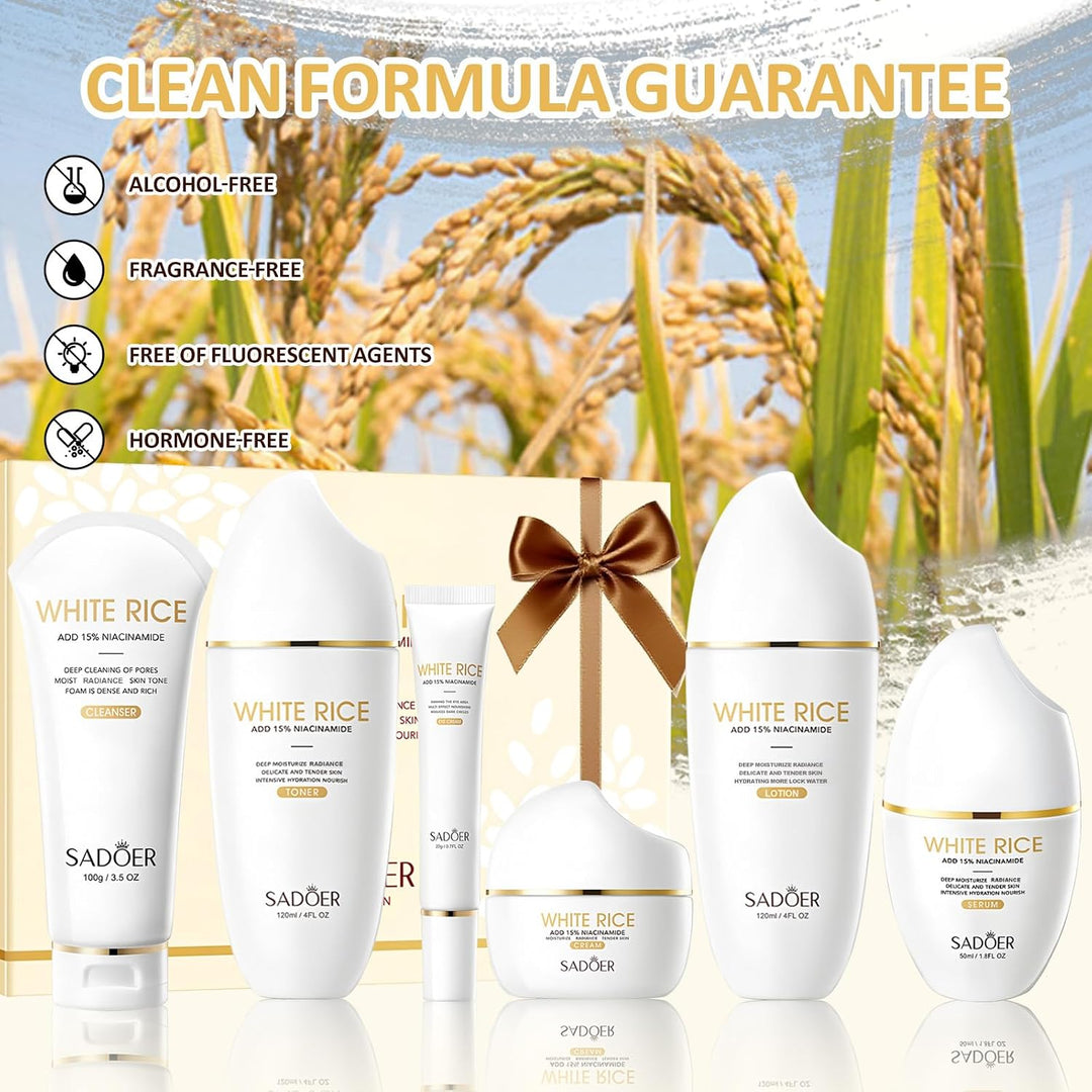 FOR SADOER Rice Niacinamide Skincare Set \u2013 Kit de 6 piezas de...
