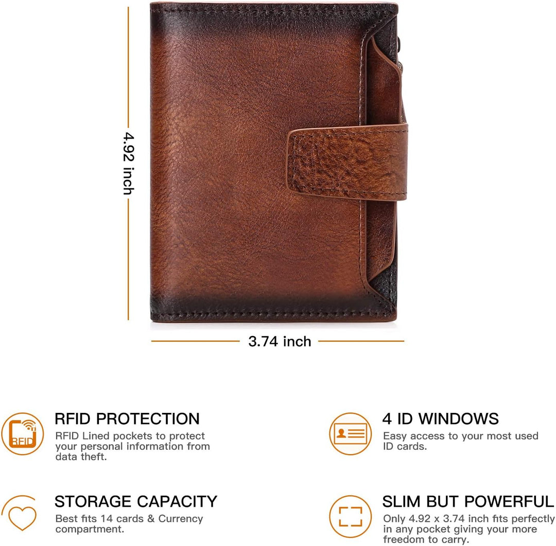 FALAN MULE Cartera pequeña para mujer, de piel auténtica, plegable,...