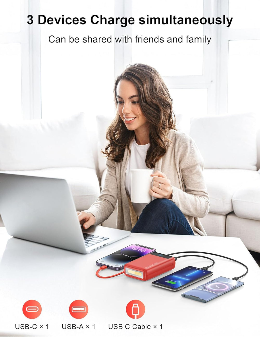 Cargador portátil, 27000 mAh 22.5 W, cargador de batería de carga r...