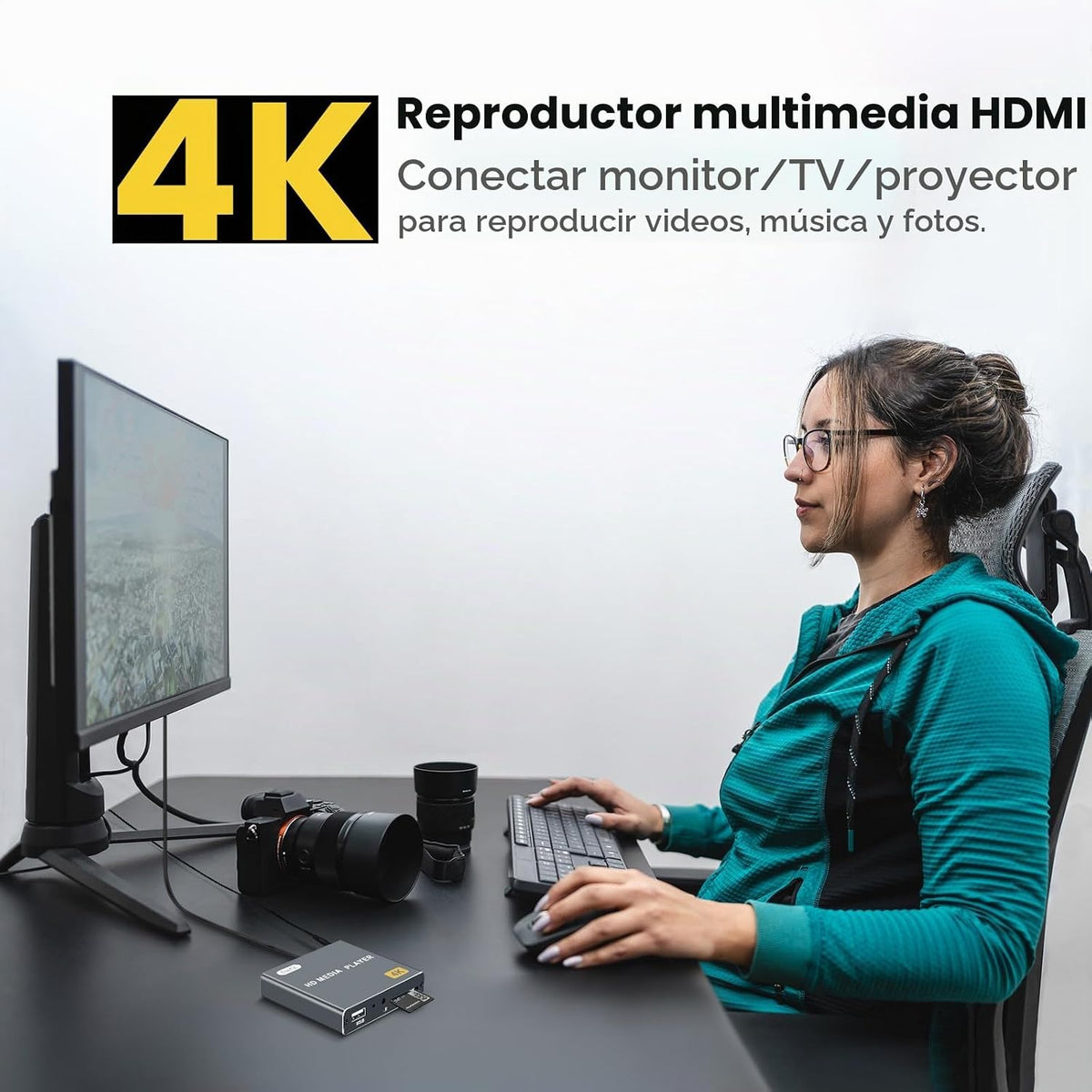 Fneitc Reproductor multimedia 4K Full-HD con ranura para tarjeta USB/SD para