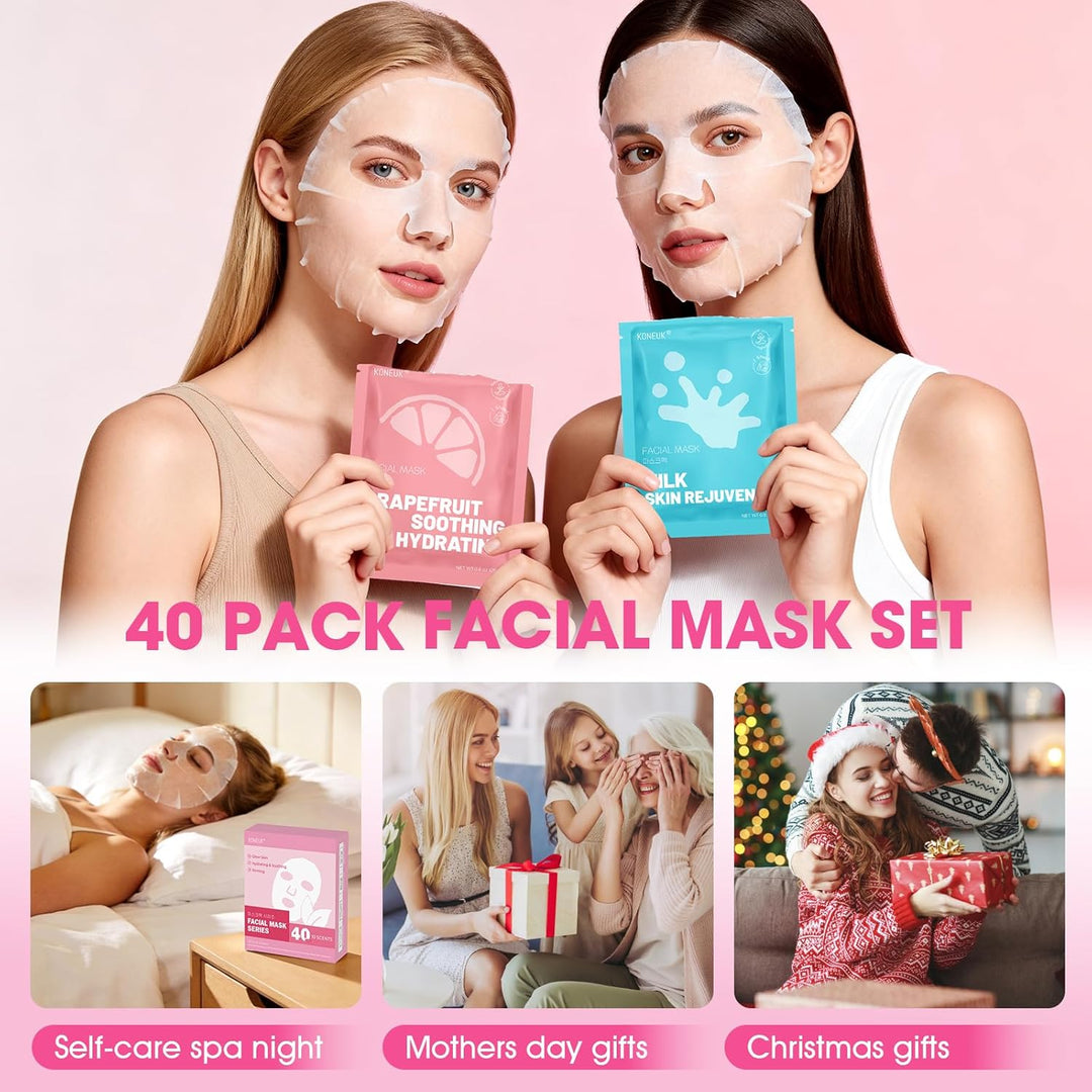 KONEUK Paquete de 40 mascarillas faciales de colágeno para el cuida...