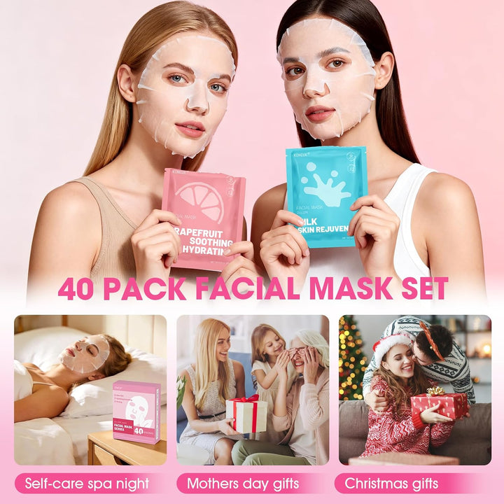 KONEUK Paquete de 40 mascarillas faciales de colágeno para el cuida...