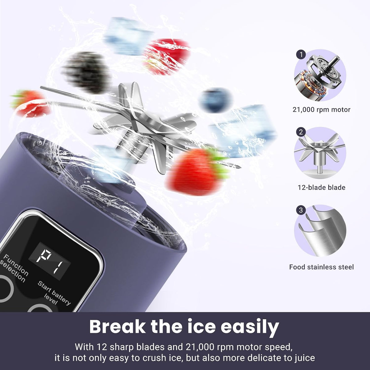 Licuadora personal Pakay de 16.9 fl oz, USB-C, trituradora de hielo