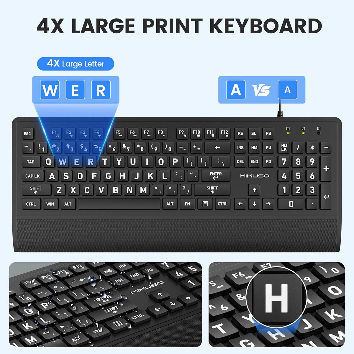 MIKUSO Combo de teclado y mouse con cable de impresión grande para...