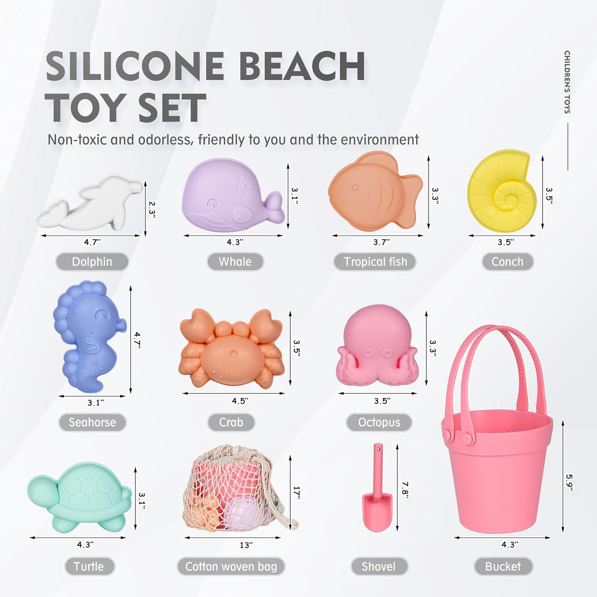 11 juguetes de playa de silicona, juguetes de arena de cubo, color rosa melocotón
