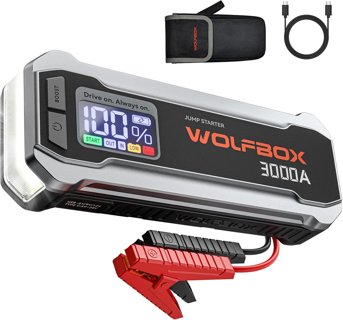 WOLFBOX 3000A Paquete de potencia de arranque de salto, 8L gasolina/6L