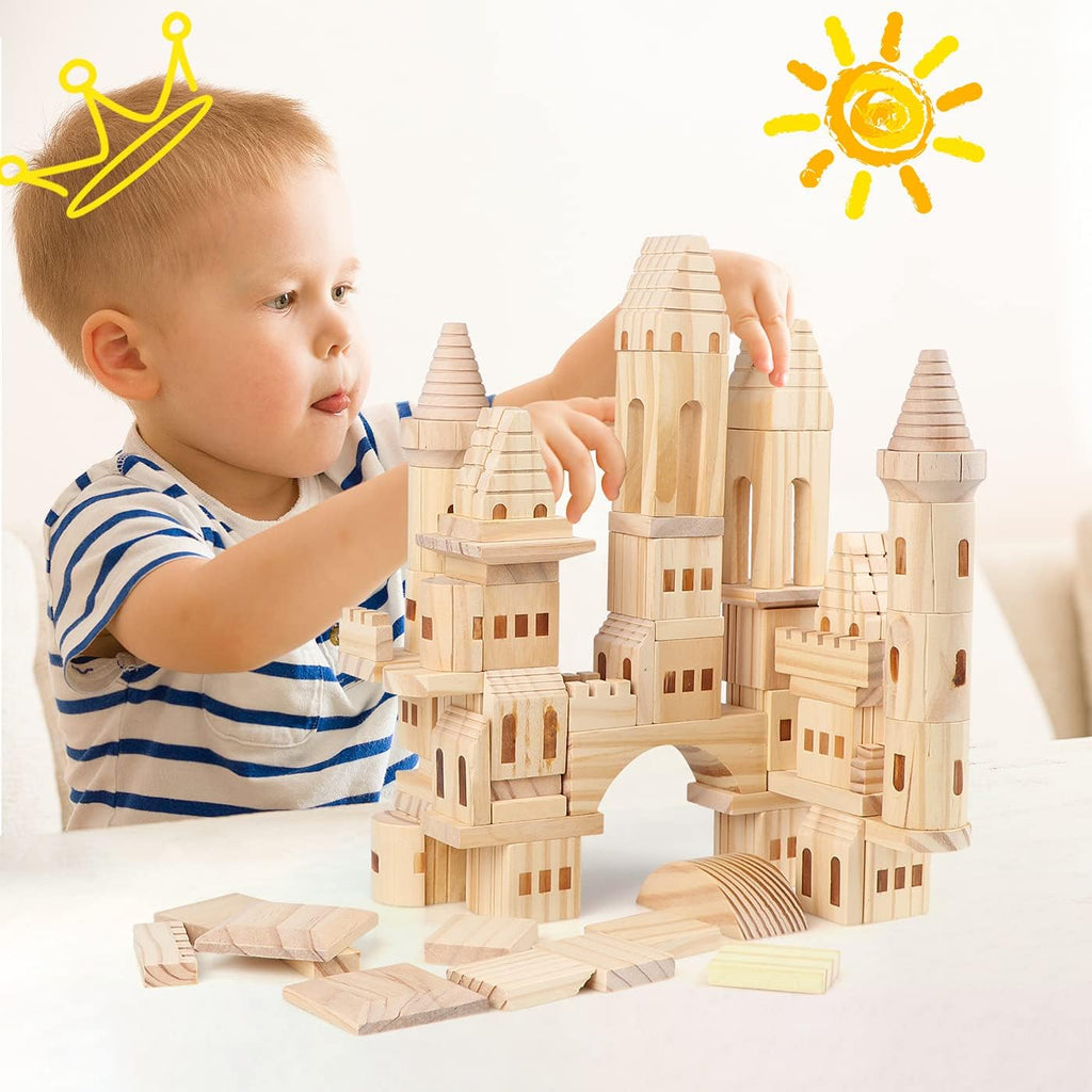 75 piezas de bloques de castillo de madera medievales caballeros princesas castillo de madera bloques de construcción para niños y niñas