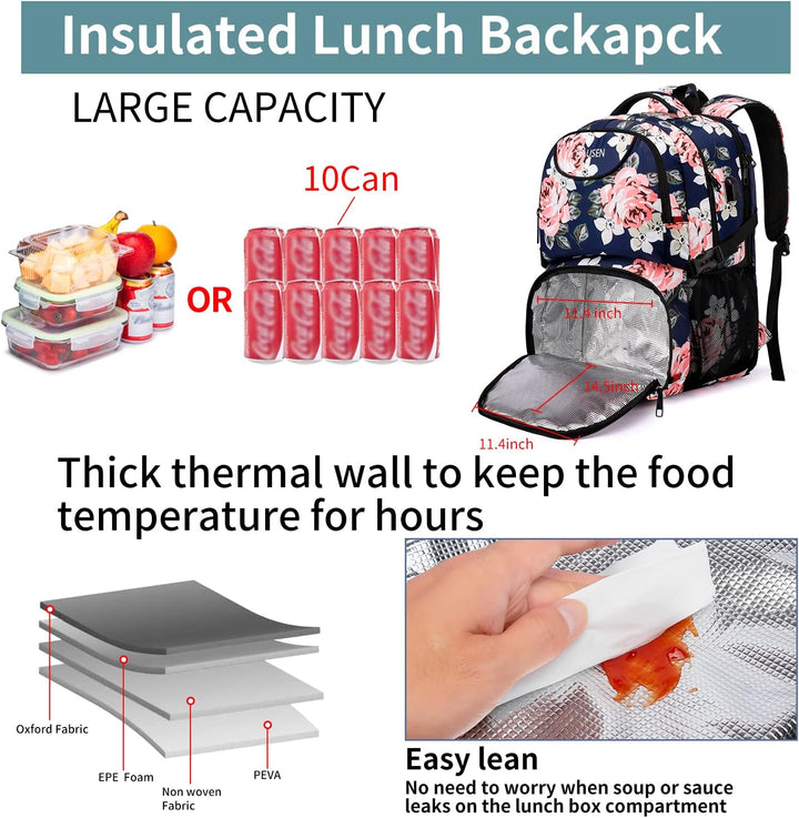 HILUSEN Mochila enfriadora de almuerzo para mujer, mochila extra gr...
