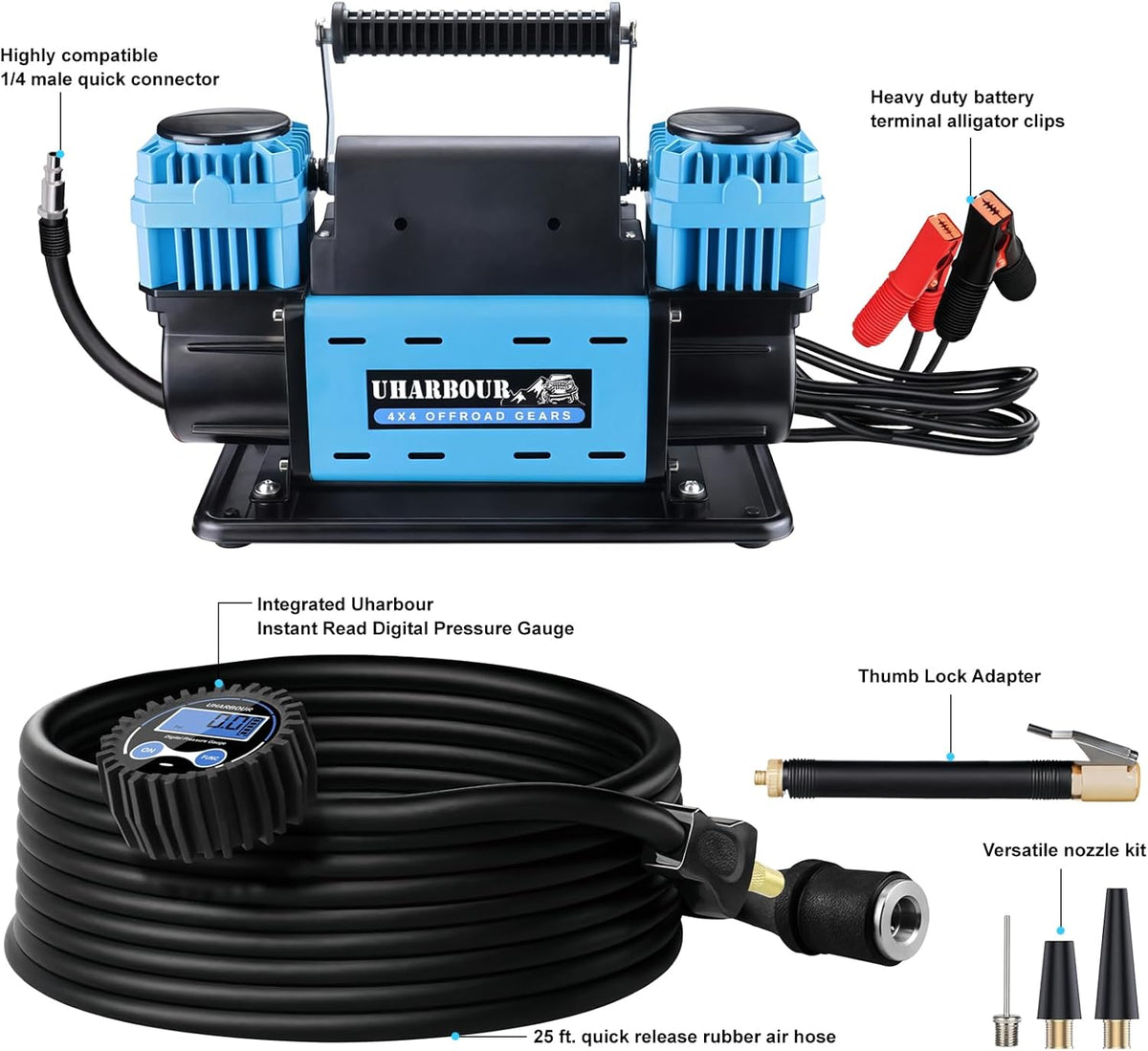 Uharbour Compresor de aire todoterreno de 12V de doble compresor co...