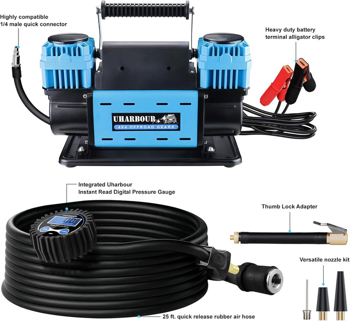 Uharbour Compresor de aire todoterreno de 12V de doble compresor co...