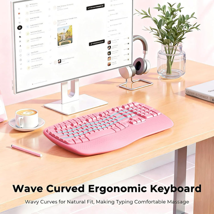 MEETION Teclado ergonómico inalámbrico, reposamuñecas con teclas on...
