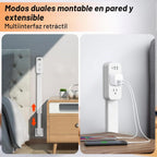 Extensor de Enchufe Eléctrico - Cuenta con USB-A, USB-C y 2 Tomas de CA, se Extiende 22"-34" (56-86 cm), Gira 180° para Acceder a Enchufes de Difícil Acceso, Expansor de Enchufe de Pared para Mesitas