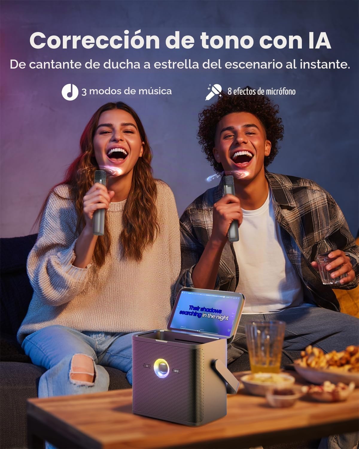 Máquina de Karaoke Ikarao para Adultos, con Pantalla de Letras y Pantalla, Sistema de Karaoke para YouTube, 2 Micrófonos Inalámbricos, Autotune y Eco, KaraFun Prime, Altavoz de Karaoke Portátil para