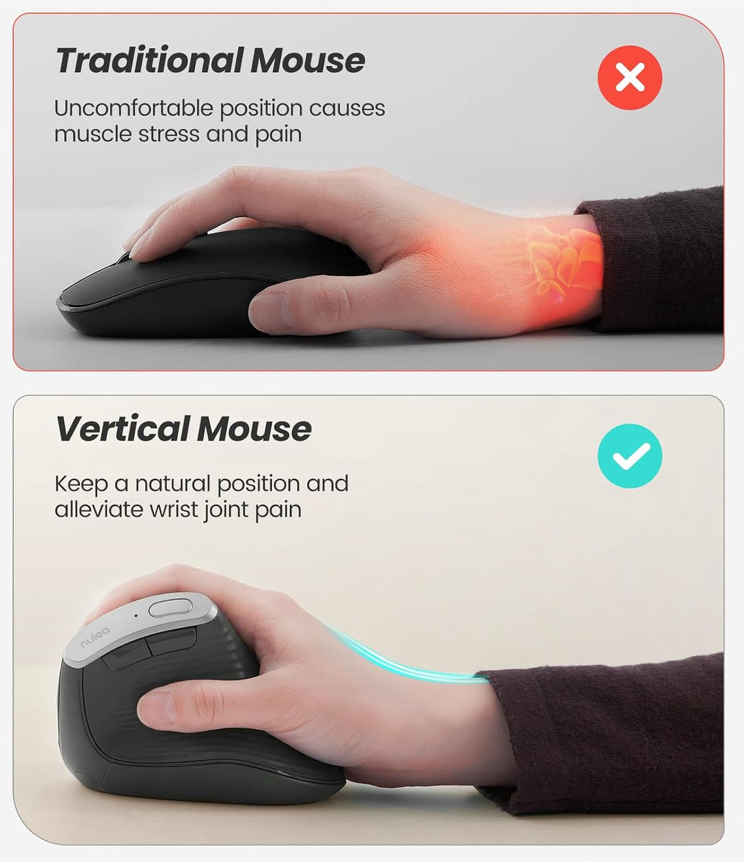 Nulea M510 - Mouse vertical inalámbrico, ergonómico para un seguimi...