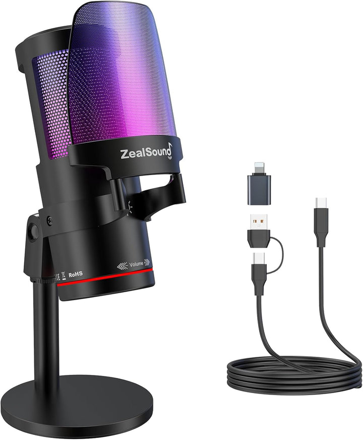 ZealSound Micrófono USB para Gaming, Micrófono Condensador con Canc...