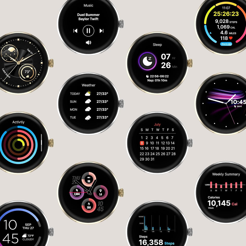 iTouch Bloom - Reloj inteligente para mujer, pantalla AMOLED de 1.32 pulgadas, rastreador de actividad física con llamadas Bluetooth, seguimiento de frecuencia cardíaca y sueño, más de 60 modos deportivos, reloj inteligente impermeable IP68 para Android y