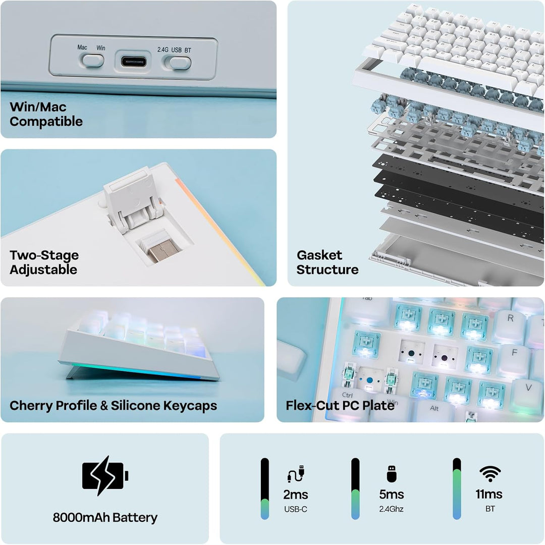 EPOMAKER G84 PRO Teclado inalámbrico para juegos con pantalla y per...