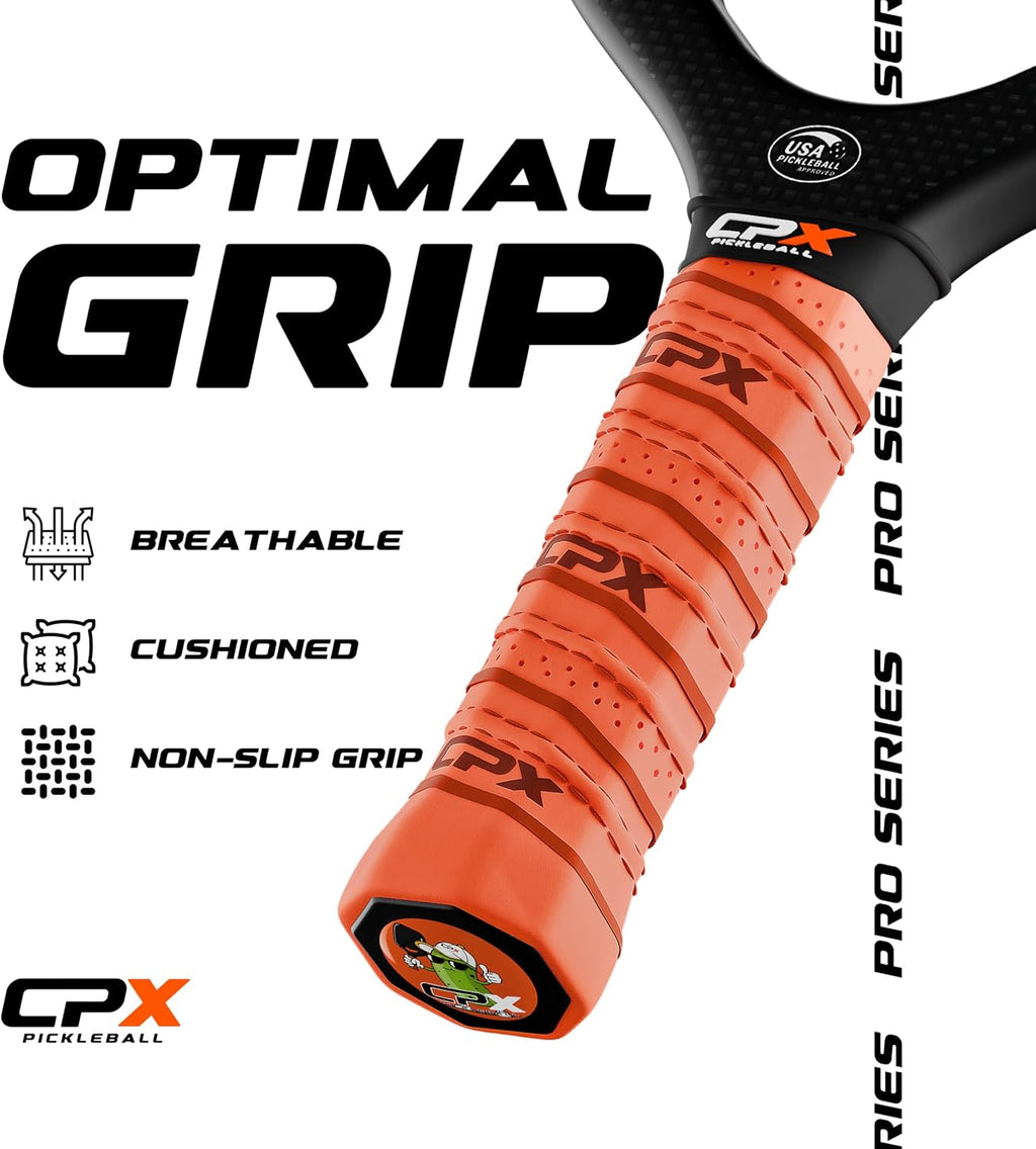 CPX Pro Paleta de pickleball en fibra de carbono - Grado profesional, acabado mate, núcleo de panal, agarre estilo tenis - Paleta sin borde diseñada en Chicago, EE. UU.