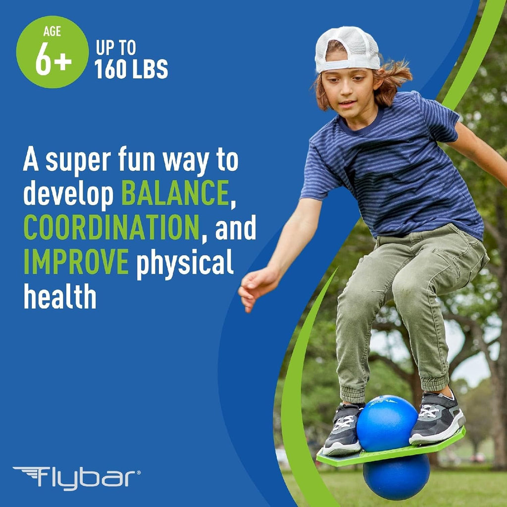 Flybar Pogo - Pelota de truco para niños, tabla de rebote de equilibrio con cubierta antideslizante, bomba incluida, juguetes para interiores y exteriores para niños y niñas, forma divertida de