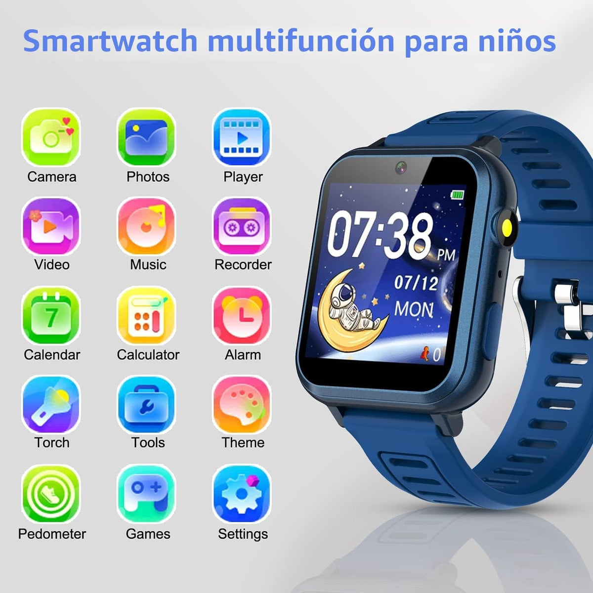 Reloj inteligente para niños con 39 juegos de rompecabezas HD pantalla