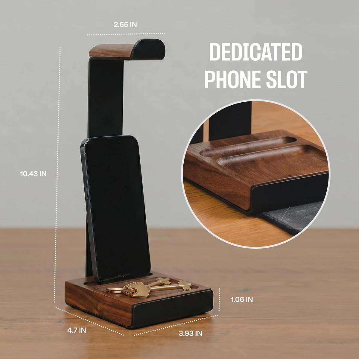 COREMINDED Soporte Universal para Auriculares en Escritorio, Madera de Nogal
