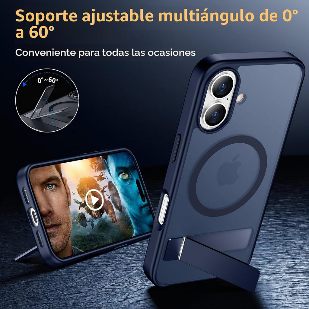 SPIDERCASE - Funda magnética para iPhone 16, soporte integrado, azul