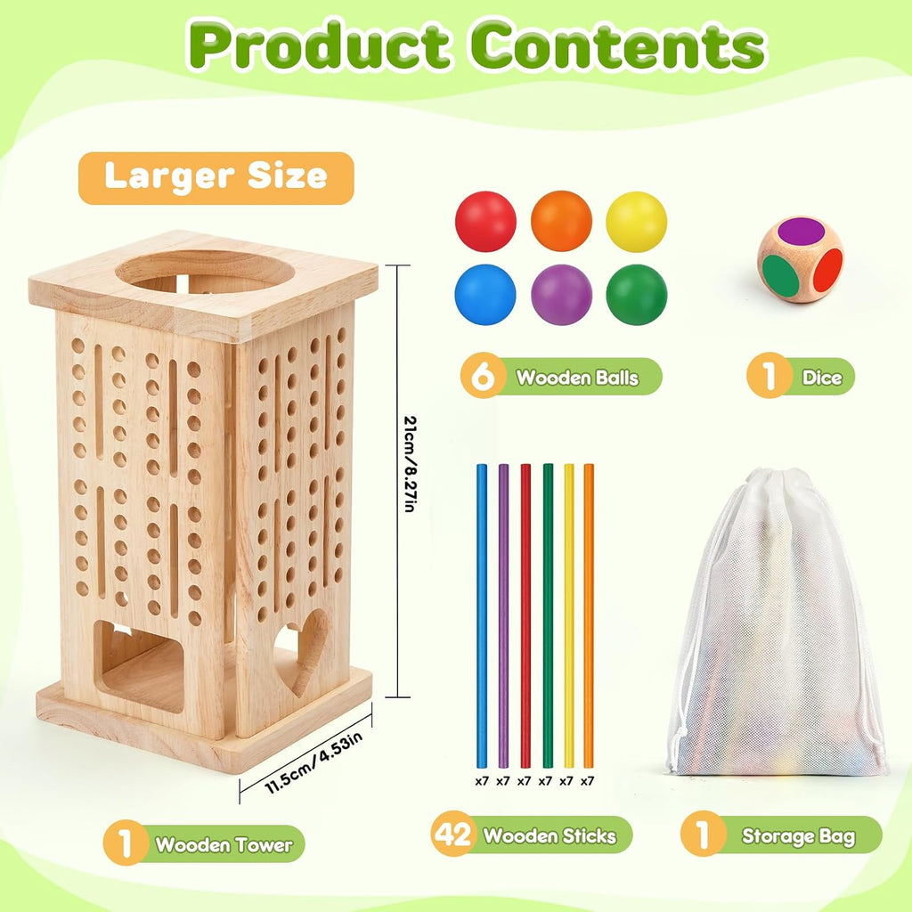 Montessori - Juegos de mesa de madera, 42 palos coloridos juguetes de aprendizaje de matemáticas para niños de 3, 4, 5, 6 años, juegos de mesa para niños de 4 a 6 años, juguete de habilidades motoras finas, juego de viaje familiar, regalos para niños y