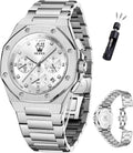 OLEVS Relojes para hombres de lujo octagonales en acero inoxidable de pulsera: reloj analógico de cuarzo de cara grande luminosa