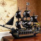 Juego de bloques de construcción de barco pirata, juguetes de barco pirata negro, 3 mástiles, kit de modelo clásico de barco de vela con soporte de exhibición, regalos de cumpleaños para adultos, niños, hombres, adolescentes y niños de 8 a 12 (801