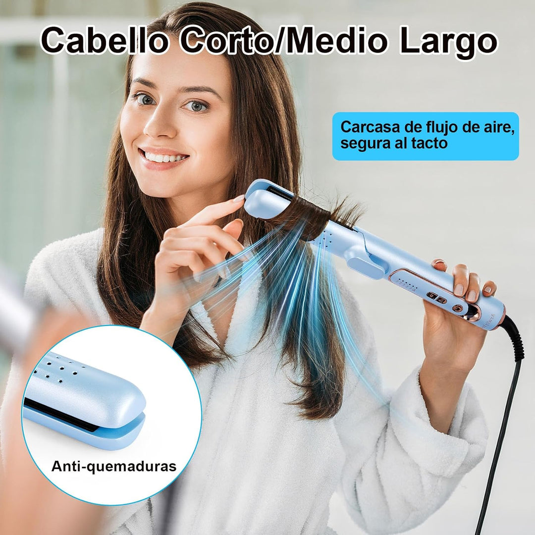 Plancha de pelo 2 en 1 y rizador de pelo con función de flujo de ai...