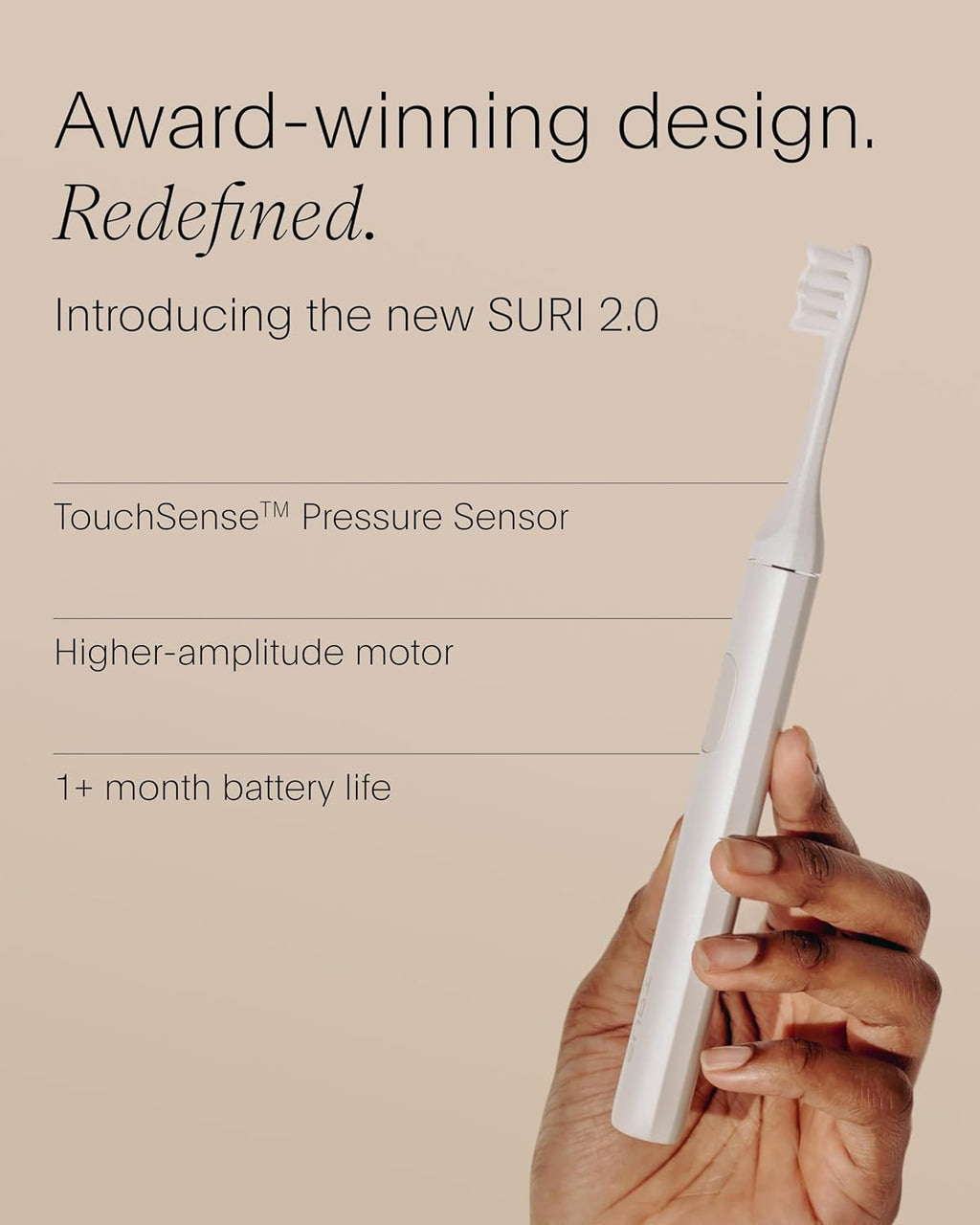 SURI 2.0 Nuevo Cepillo de Dientes Sónico Eléctrico con Sensor de Presión | Batería de 1 Mes+ | Diseñado en California | Cepillo de Dientes Eléctrico para Adultos | Cepillos de Dientes de Viaje |