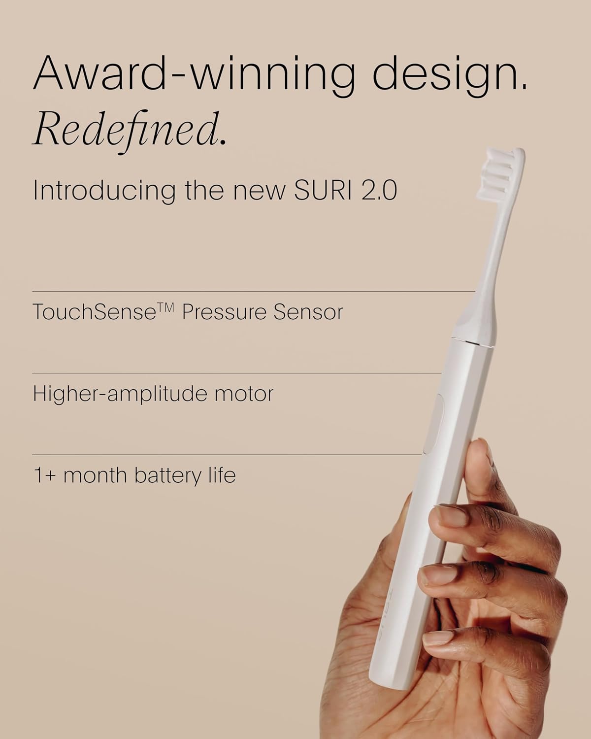 SURI 2.0 Nuevo Cepillo de Dientes Sónico Eléctrico con Sensor de Presión | Batería de 1 Mes+ | Diseñado en California | Cepillo de Dientes Eléctrico para Adultos | Cepillos de Dientes de Viaje |