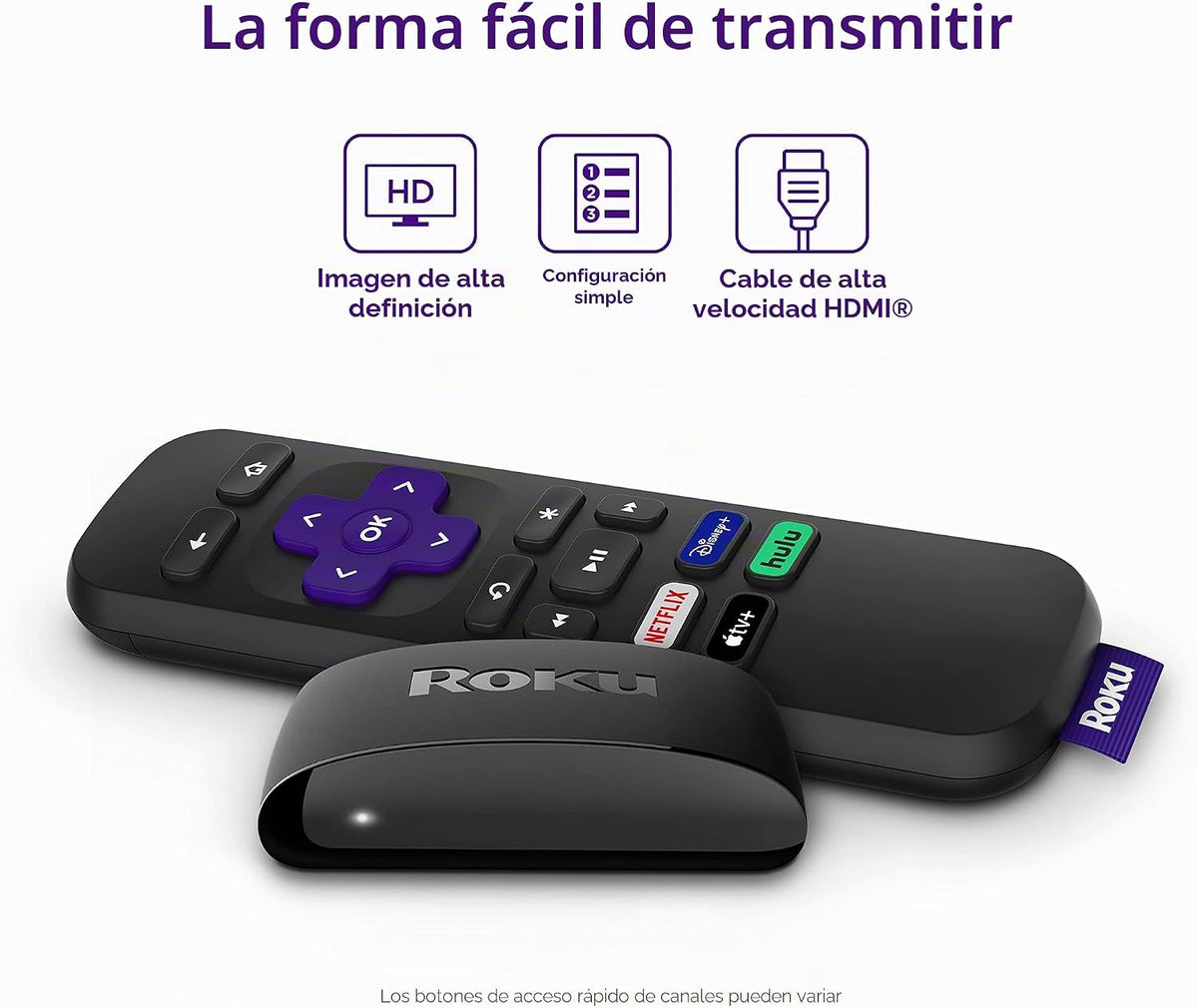 Roku Express | Reproductor de streaming HD Roku con control remoto simple (sin controles de TV), TV gratis y en vivo