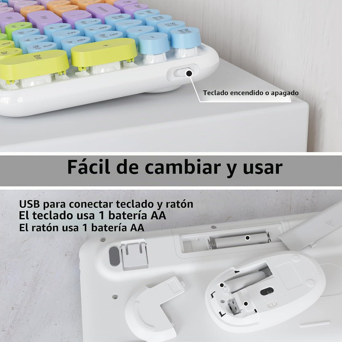 MPTOG Combo de teclado y mouse inalámbricos retro, teclas flotantes...