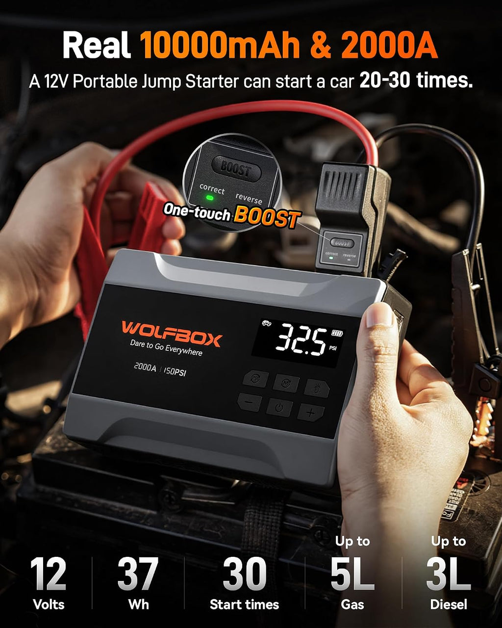 WOLFBOX Arrancador del salto MV10A 2000A con el compresor de aire