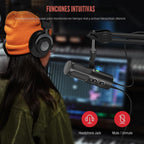 FIFINE XLR/USB Micrófono dinámico para podcast de transmisión, micrófono XLR de estudio, micrófono para PC todo en metal con botón de silencio, conector para auriculares, para grabación vocal, voz en