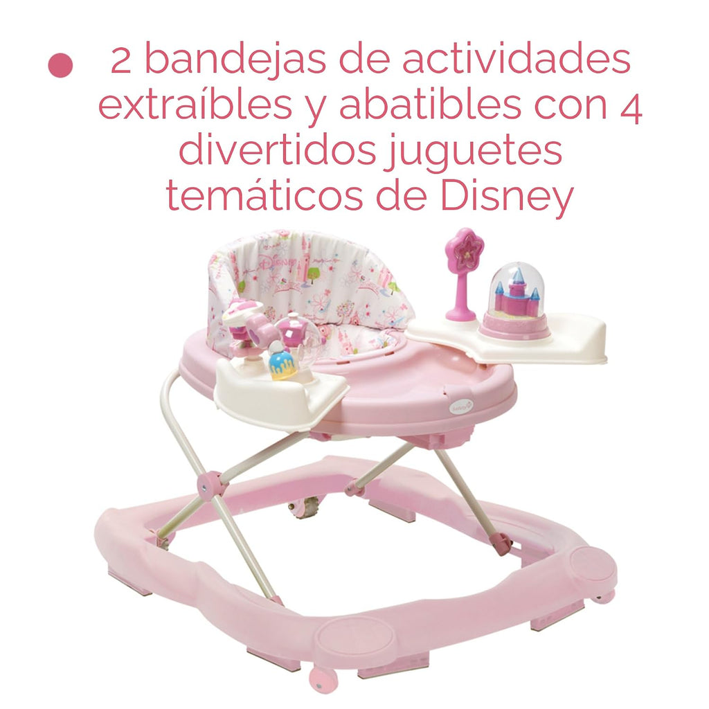 Disney Andador de princesa con ruedas, andadores de bebé rosa y centro de actividades para bebés