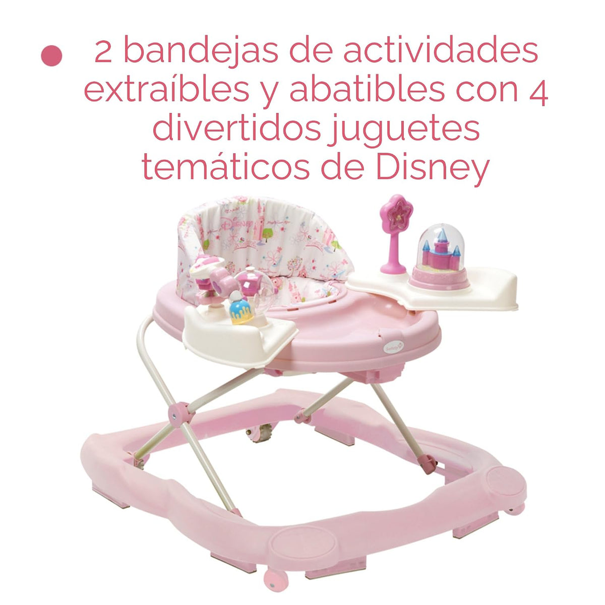 Disney Andador de princesa con ruedas, andadores de bebé rosa y centro de actividades para bebés