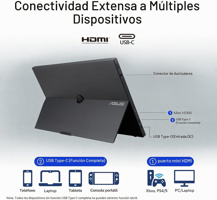 ASUS ZenScreen Touch - Monitor portátil USB-C de 16 pulgadas (MB16A...