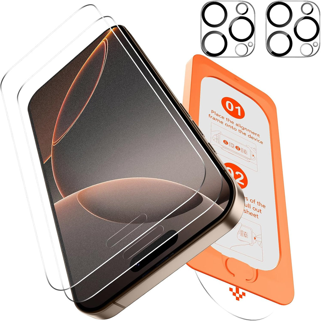 OMOTON Protector de pantalla de vidrio mate para iPhone 16 Pro, paquete de